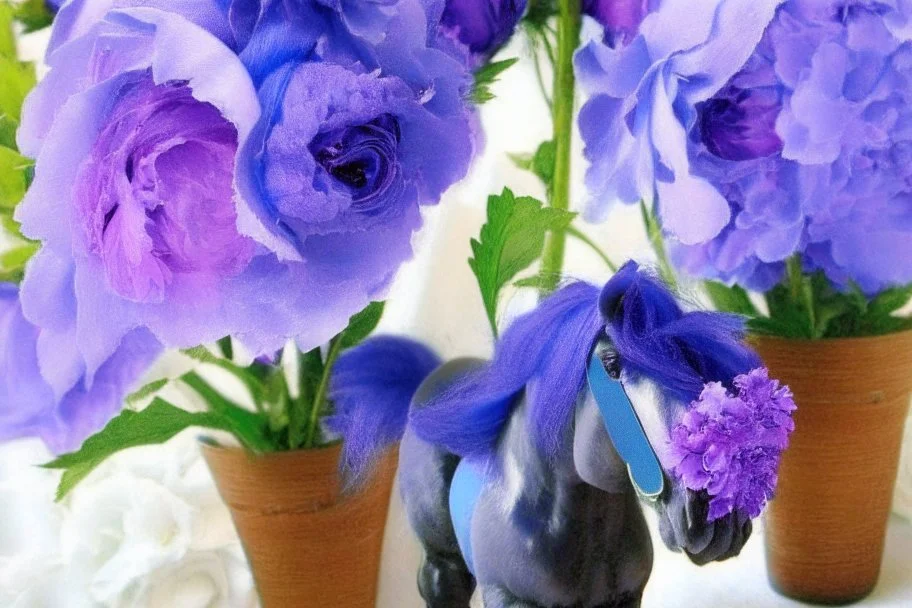 purple peonies and blue ponies