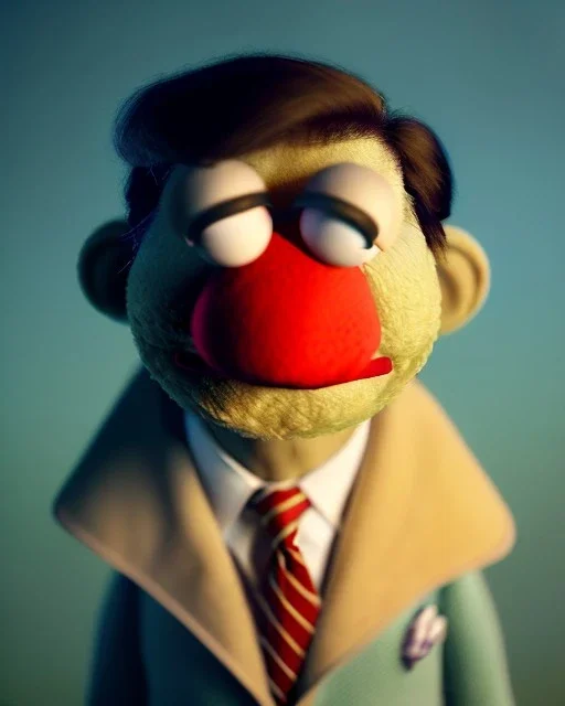 Waist up Portrait, Donald trump muppet, Sesame Street style, Wes Anderson style, photo studio, unreal engine 5, god lights, ray tracing, RTX, lumen lighting, ultra detail, volumetric lighting, 3d.