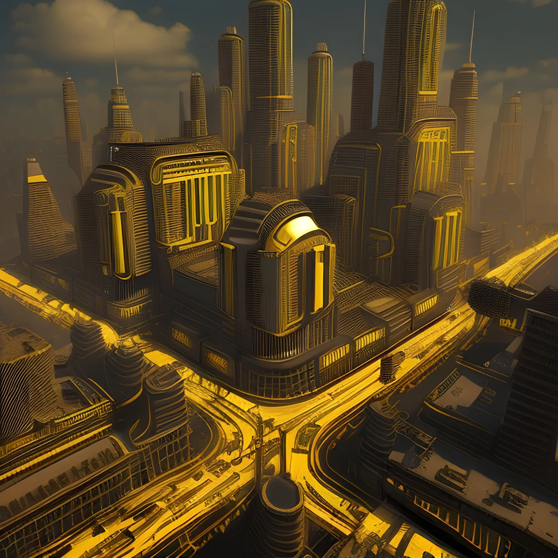 punk city, yellow-black color scheme, 8k resolution, dynamic lighting, reflective surfaces