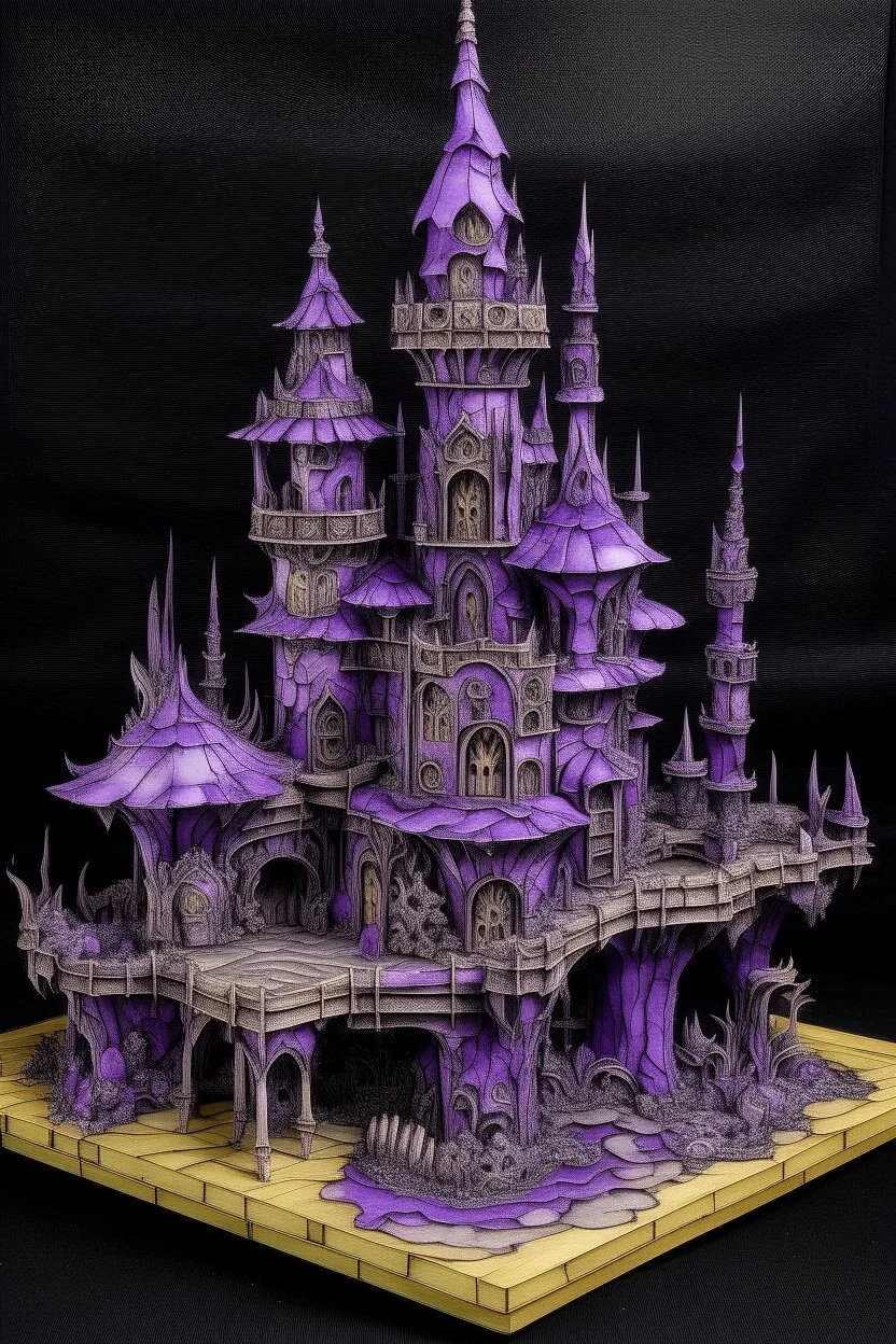 A purple castle made out of bones painted by Lucas van Leyden