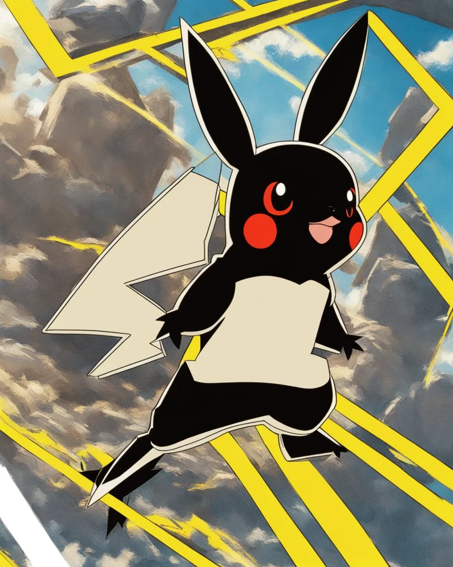 Pikachu has a black, round body with a yellow line in the ears and tail and two zero spots in the cheeks