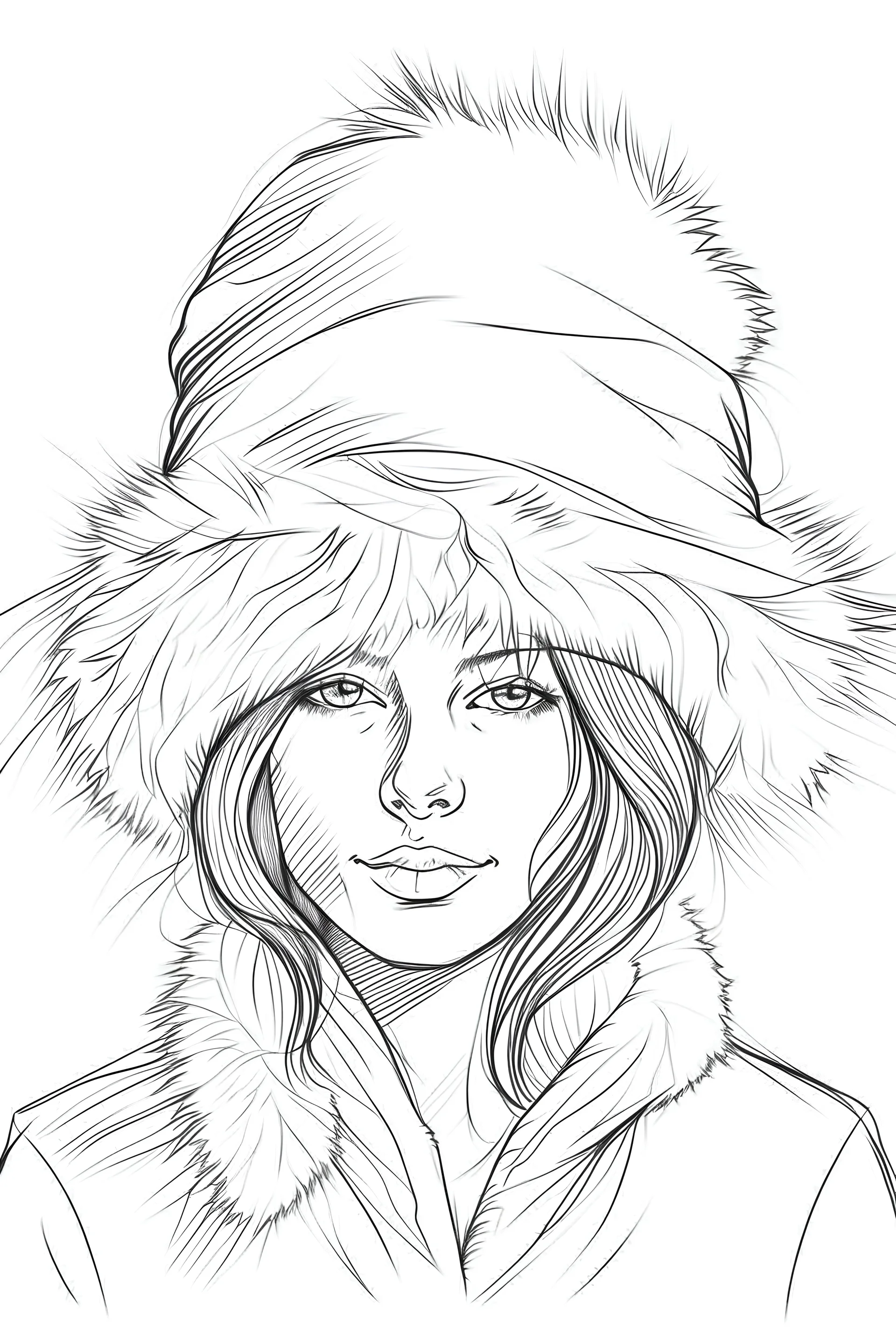 fur hat draw in one line art