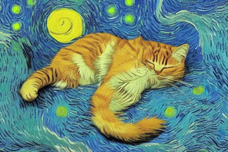 sleeping cat in van gogh style