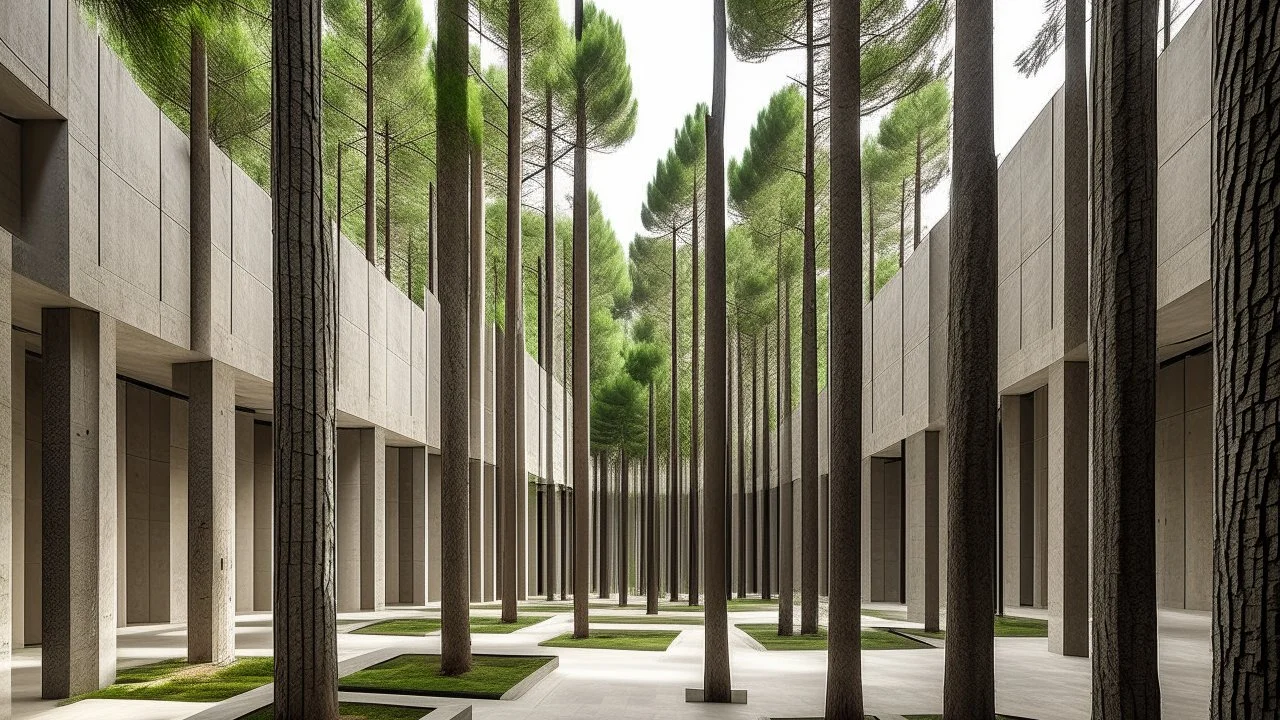Una estructura de hormigón visto que emerge de un denso bosque de pinos, compuesta únicamente por volúmenes rectangulares puros y precisos que se organizan con rigor geométrico. La ausencia total de ornamentación revela la esencia espacial del edificio, donde un patio interior vacío actúa como concepto de "ma", estructurado por un espejo de agua que refleja las masas brutales. La luz natural penetra por hendiduras verticales, creando contrastes dramáticos que modelan la espiritualidad del recint