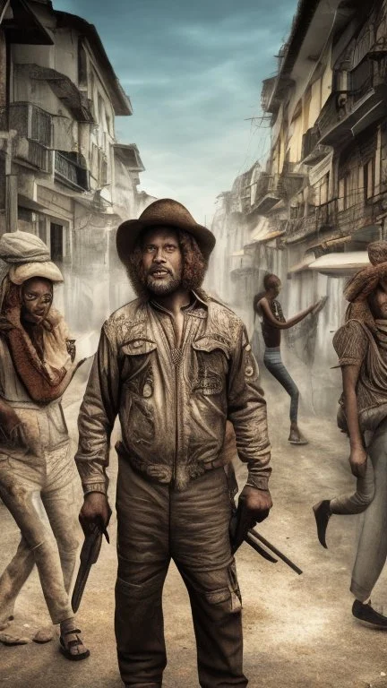 World famous people, poor people, in a Brazilian city, a movie scene, a realistic picture hdr 8k