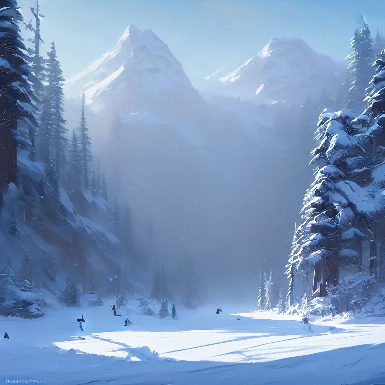 Concept art of the Olympic National Forest during winter, snow by Yakovlev Art