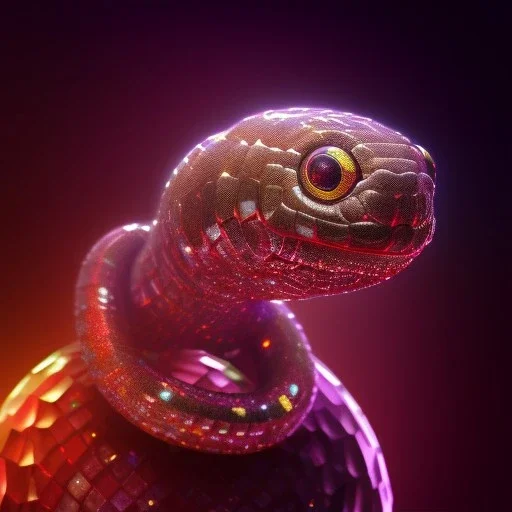 Ring snake as diamond with red diamond eyes, sculpture, hyperphotorealistic,8k,HDR,macro lens, sharp focus, hyper detail, sparkle, unreal engine 5, neon lighting, masterpiece, hypermaximalist, intcrate detailed, elegant, hyper detailed, bokeh, studio lighting, jewelry art, dark, simple design, masculine