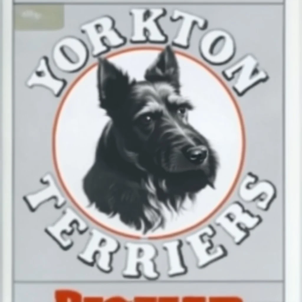circle containing a black and white image of a terrier