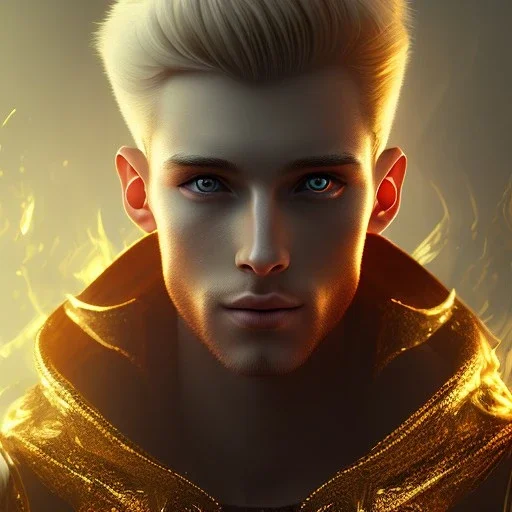 Male, Human, Blond, Sorcerer, Fire Mage, Golden Eyes, Young, Photorealism