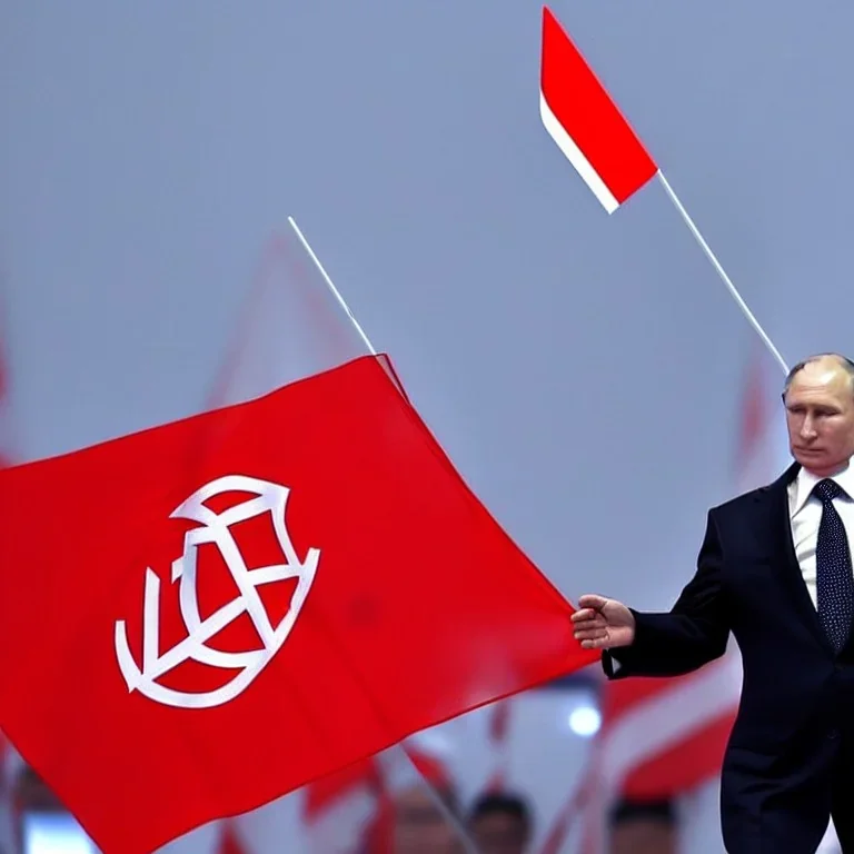 Putin, comunism flag, nuclear bomb