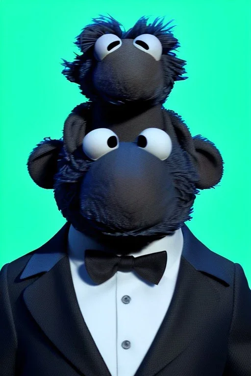 Waist up muppet Portrait, Xi Jinping as muppet doll, Black suit, photo studio, blue background, unreal engine 5, concept art, art station, god lights, ray tracing, RTX, lumen lighting, ultra detail, volumetric lighting, 3d.