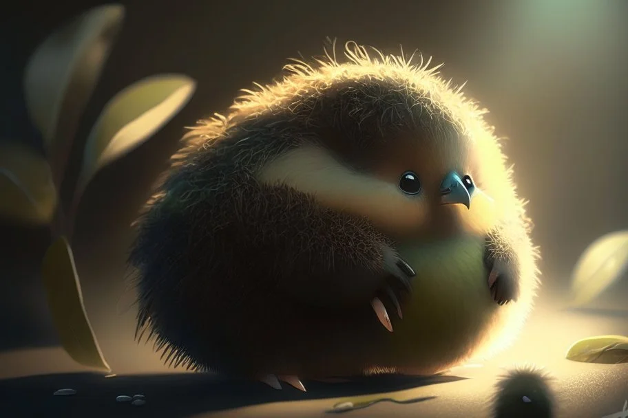 cute kiwi with thick fur, trending on artstation, light and shadows, dramatic