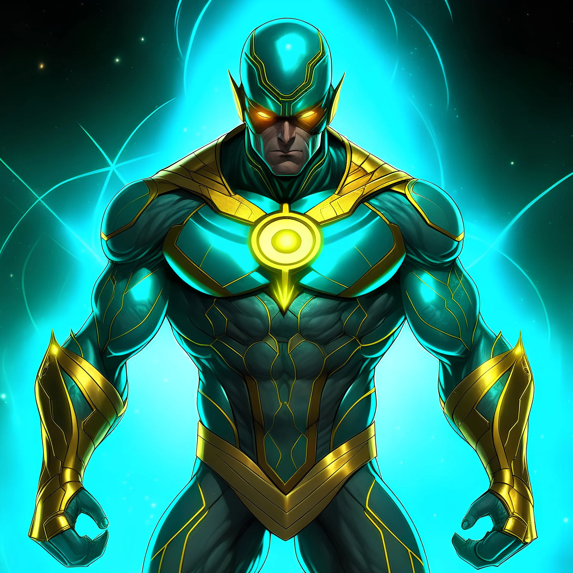 A superhero man with infinite power and technology from the galactic race