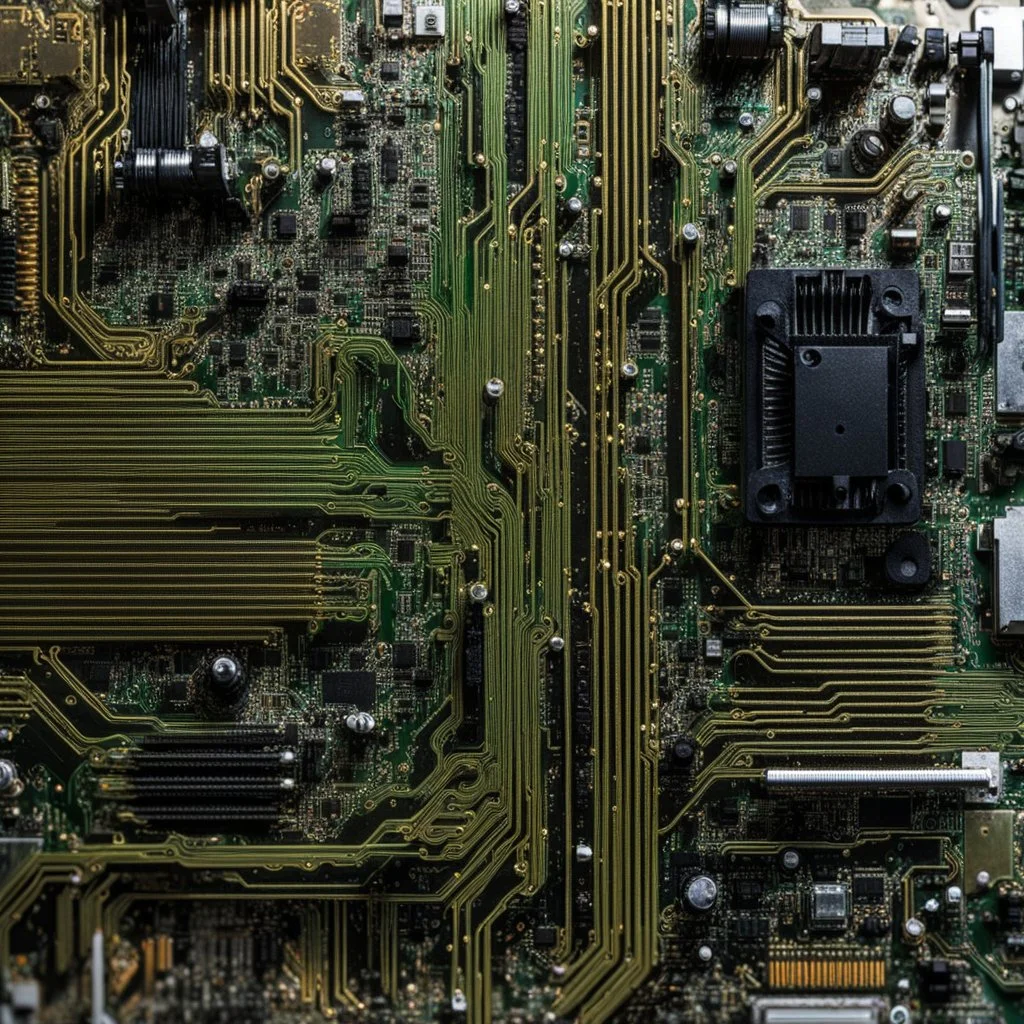 a circuit motherboard face,melted in to the circuit board and chipset computer