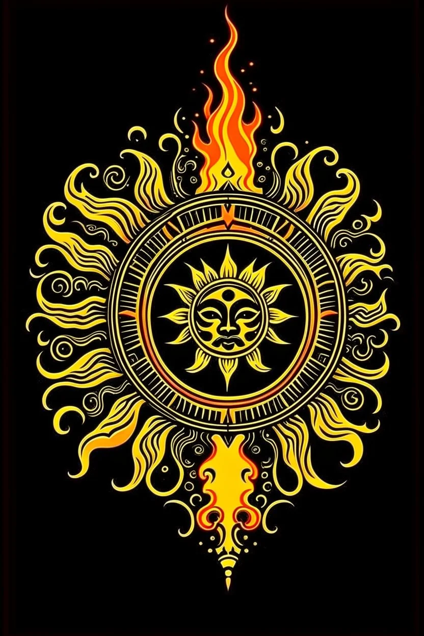 European pagan symbol Black sun art with fire