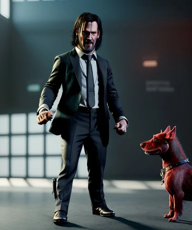 John wick toddler, full body, dramatic lighting, angry, hyper realistic