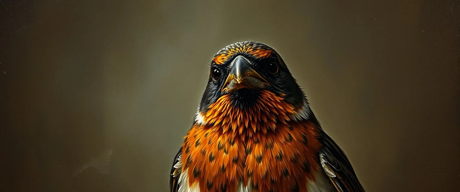 master oil painting by Rembrandt, good afternoon bitch scary blood sparrow, the most dreaded sparrow, close up