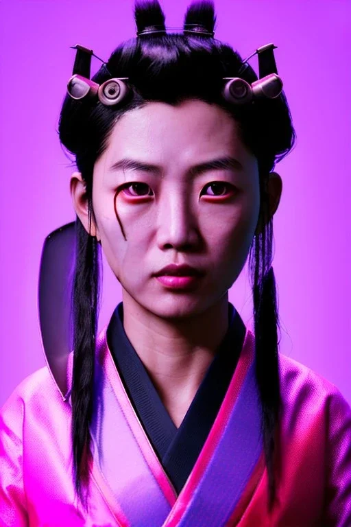 portrait, Asian woman samurai warrior :: symmetry photography, cyberpunk style :: punk hair, army, japanese traditional ornaments, pink, white, black, led wires, glow eyes, cinematic, Ultra realistic, dark scene, soft color, highly detailed, unreal engine 5, RTX, ultra detail, 3d, finely drawn, high definition.