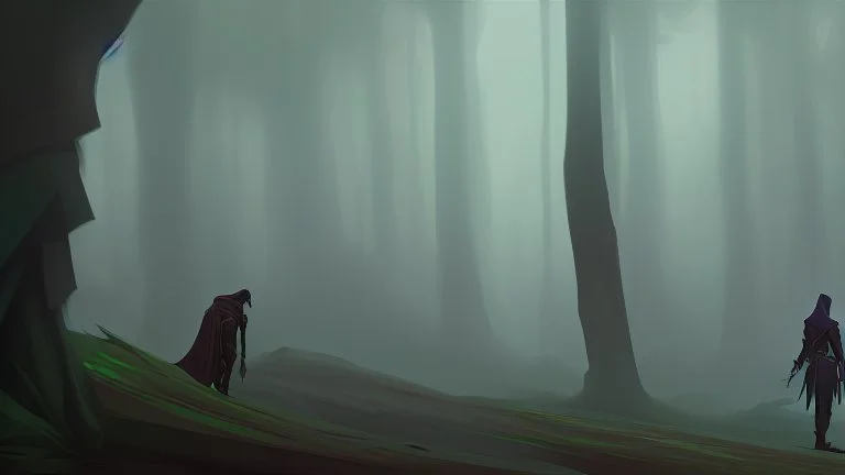 The hooded sorcerer and the king in the forest