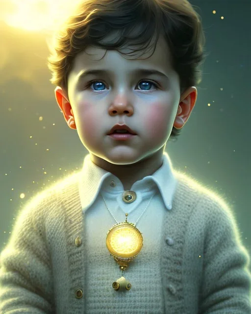 A small boy, magic child, head and shoulders, 8k resolution concept art portrait by Greg Rutkowski, Artgerm, WLOP, Alphonse Mucha dynamic lighting hyperdetailed intricately detailed Splash art trending on Artstation triadic colors Unreal Engine 5 volumetric lighting Splash art fantasy"