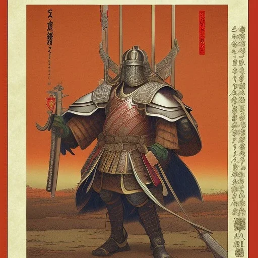 Ukiyo-e Style , Male Samuri in armour