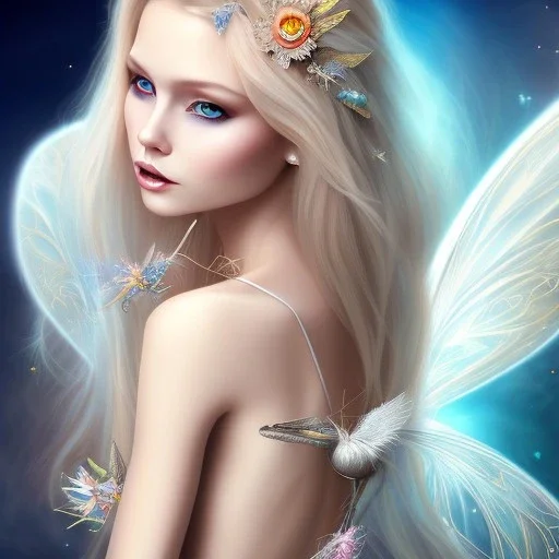 magnifique belle sexy fairy souriante avec de magnifiques ailes et des cheveux longs blonds,yeux bleus