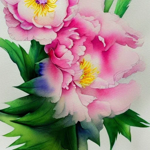 whimsical watercolor of a peony