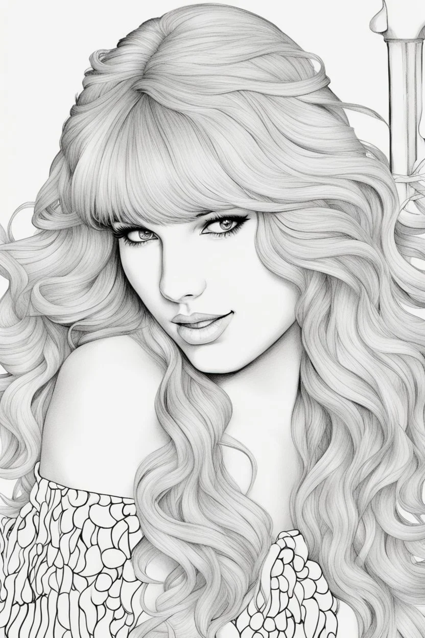 coloring pages of taylor swift for adults, Designs Black and white, No Shading