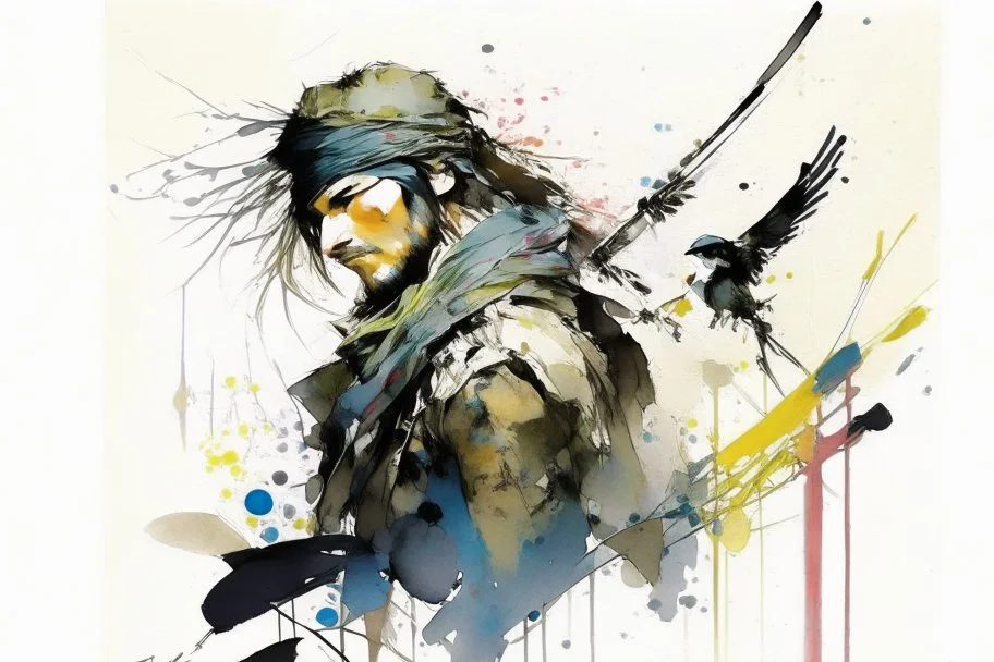 Sparrow watercolour Yoji Shinkawa in style high_quality_art. Ru dalle