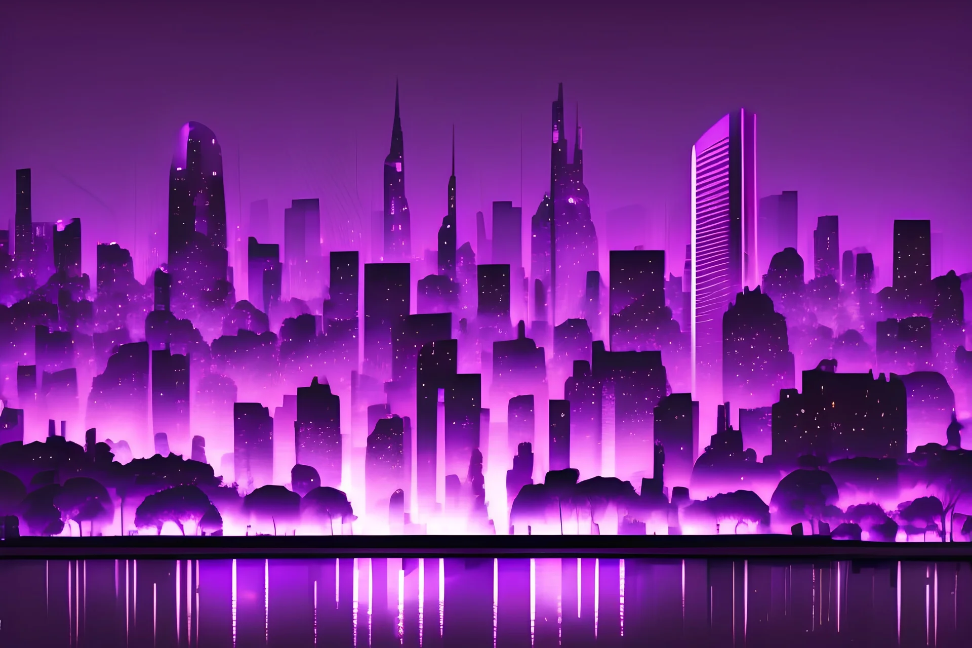 simple background, black purple color pallet, city background, lights, monotones