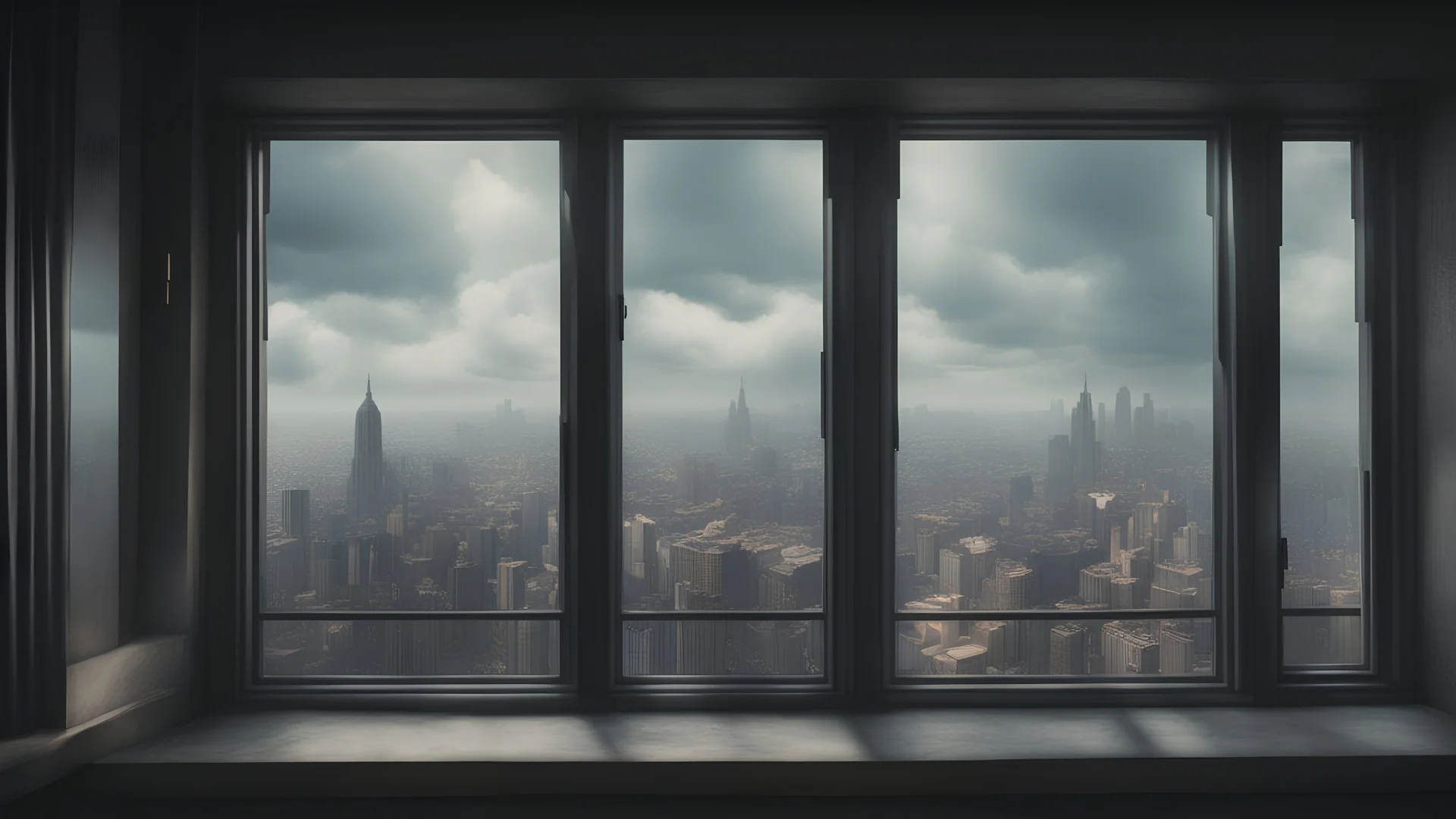 The disciples look out of the window, with worried expressions, while the camera moves to show the silent, empty city outside, symbolizing the uncertainty of the future hyper realism, cinematic, UHD, 8K