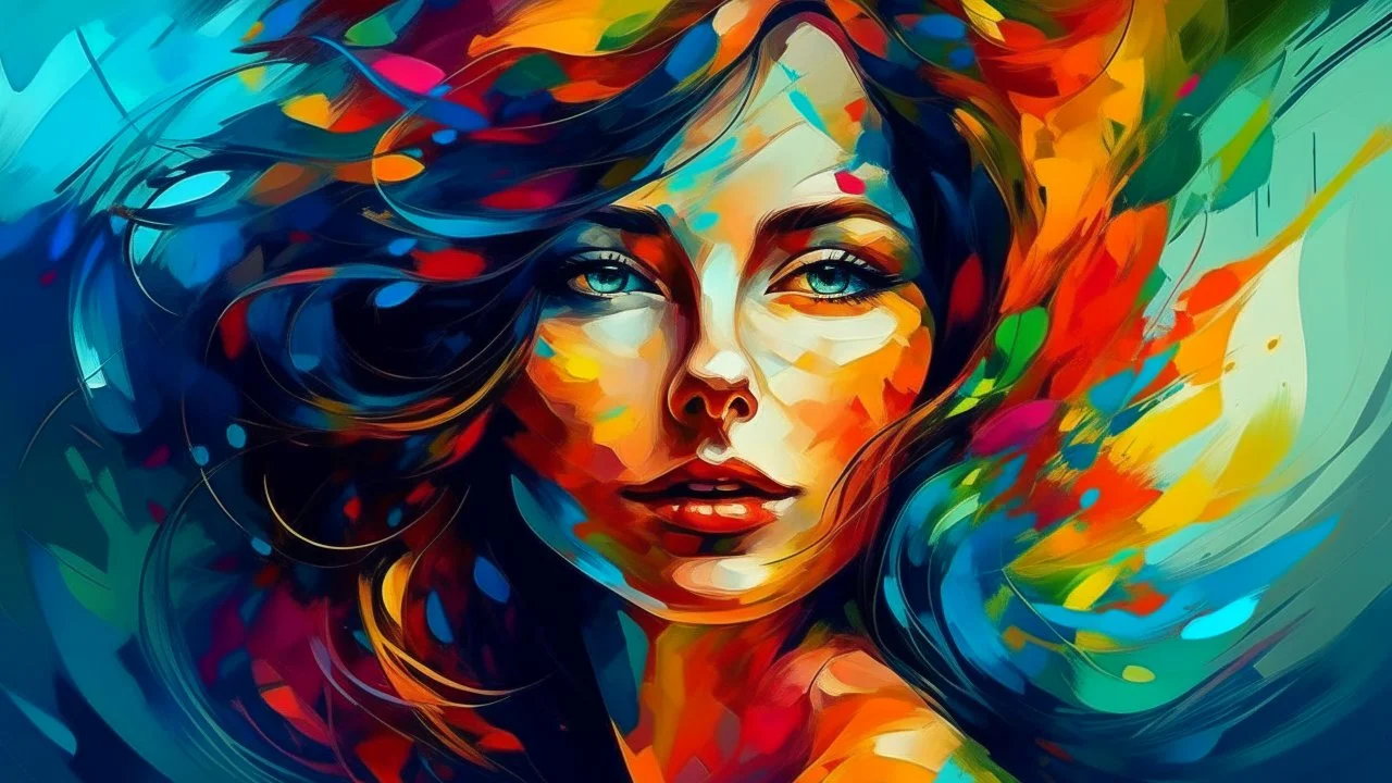 abstract art of various shades of different colors in a beautiful woman