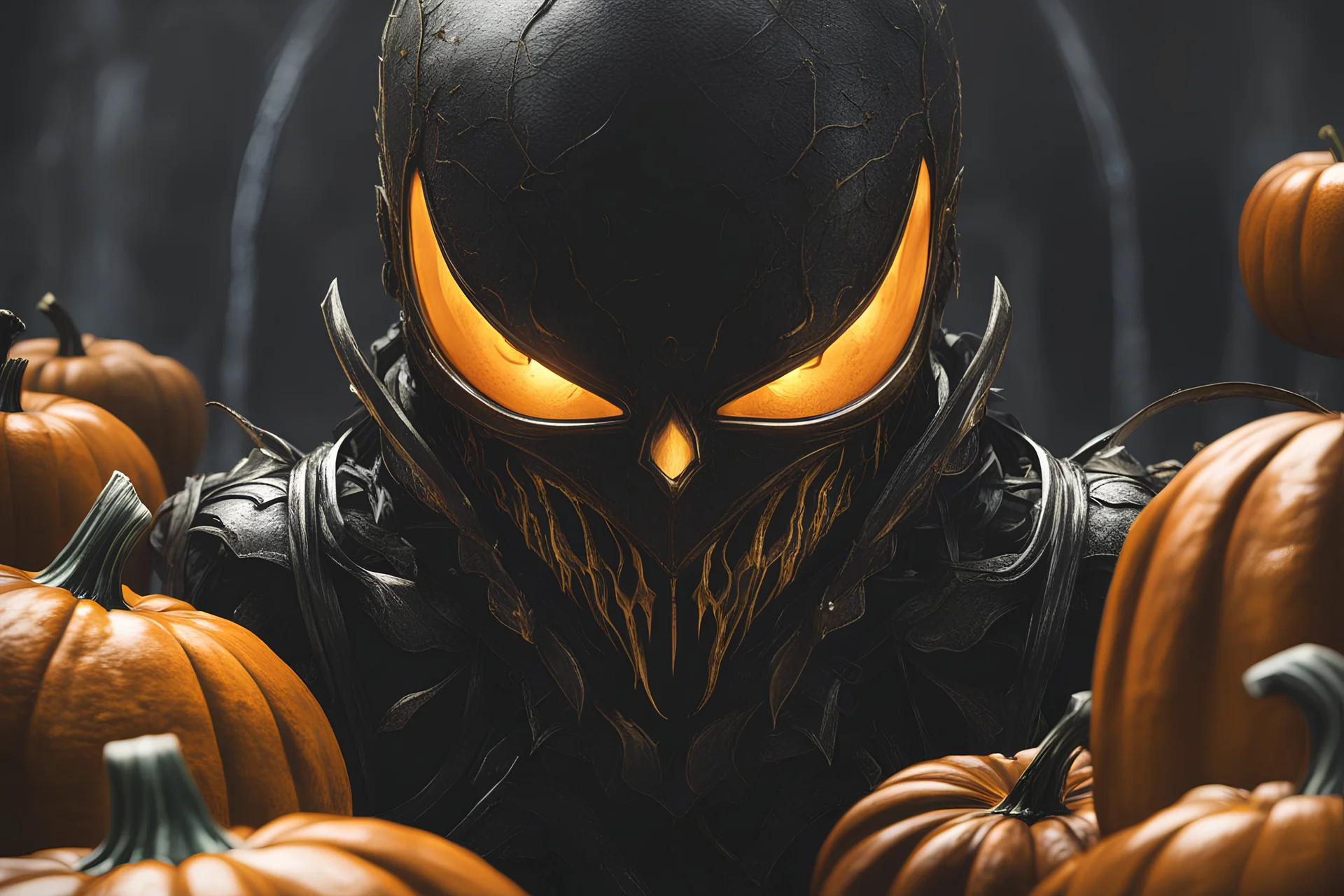pumpkin head venom in 8k nier automata artstyle, machine them, halloween, close picture, fantasy world, intricate details, highly detailed, high details, detailed portrait, masterpiece,ultra detailed, ultra quality