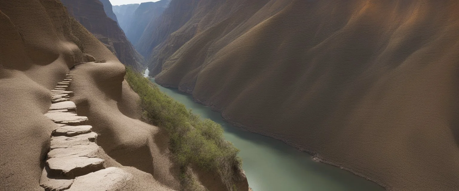 sentier dans la falaise d'un canyon étroit surplombant une rivière torrentielle