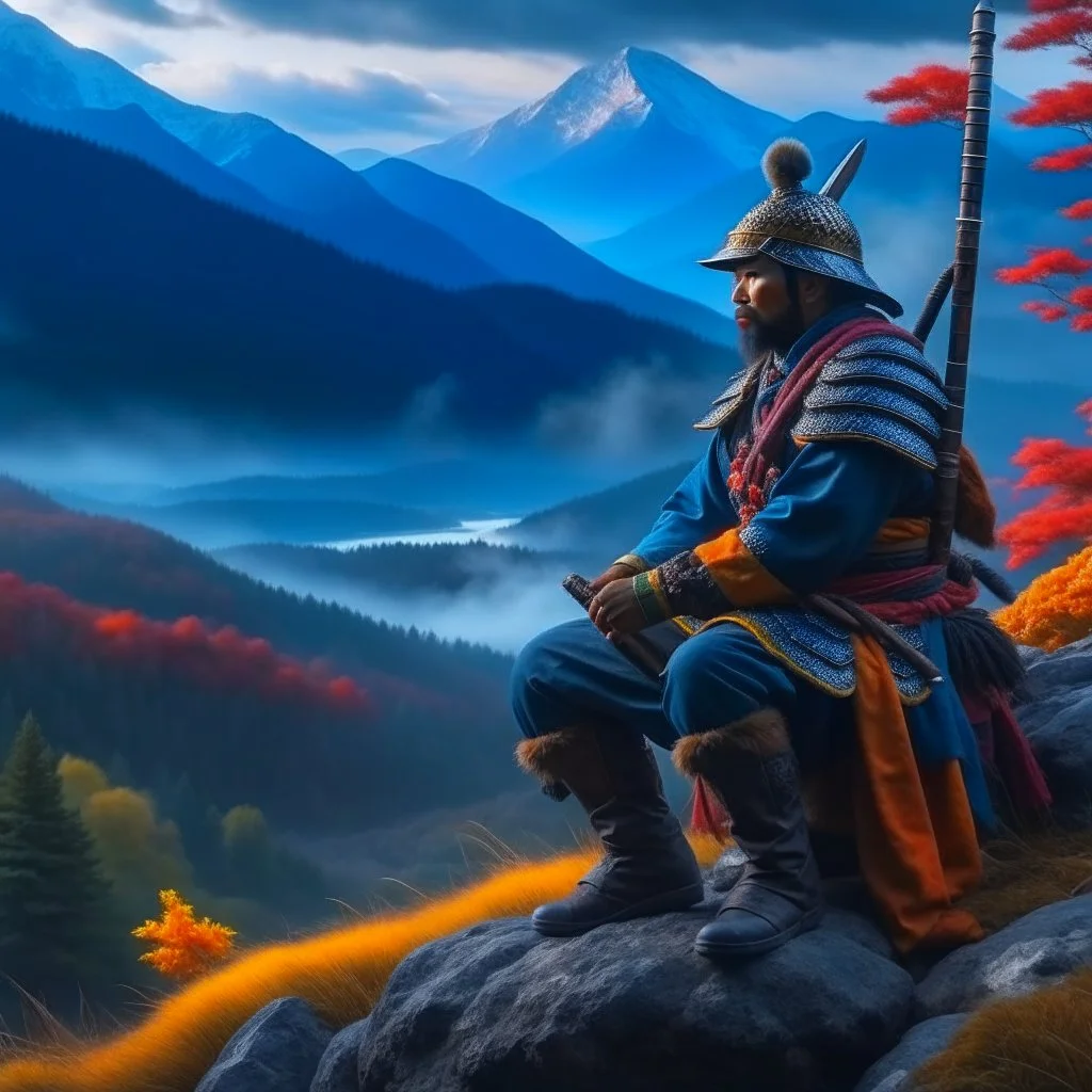 Samurai in the mountains hyper-realistic hyper-detailed 8k oil painting