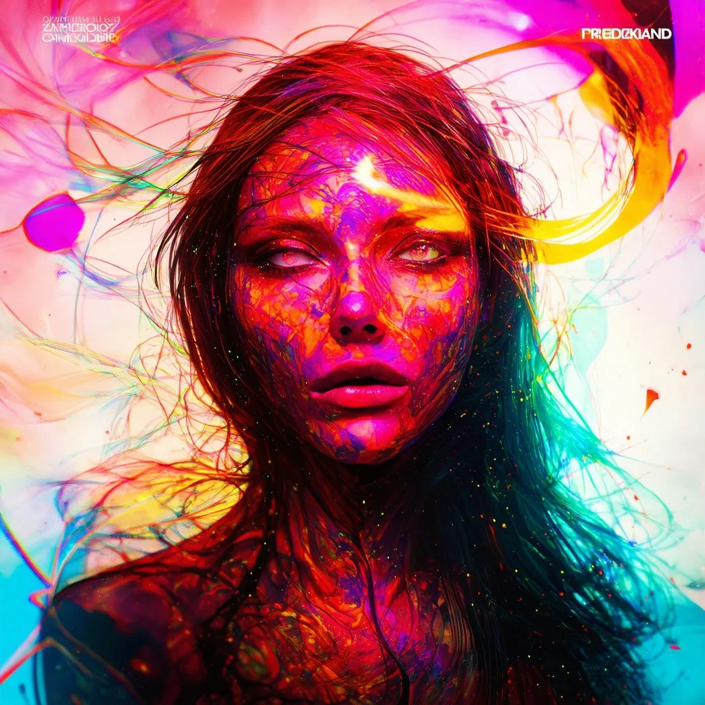 piece of album art with a women fusion with light, abstract experimental style album cover, high level of noise and subtle texture, psychedelic cover, shapes and lines