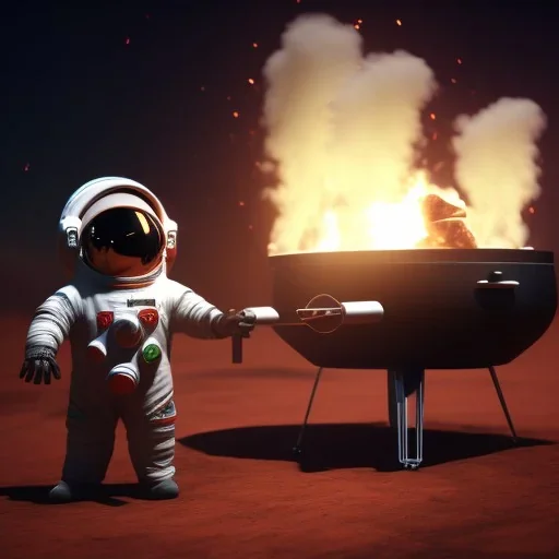 astronaut cooking marshmallows on barbecue from mars unreal engine 5, octan render