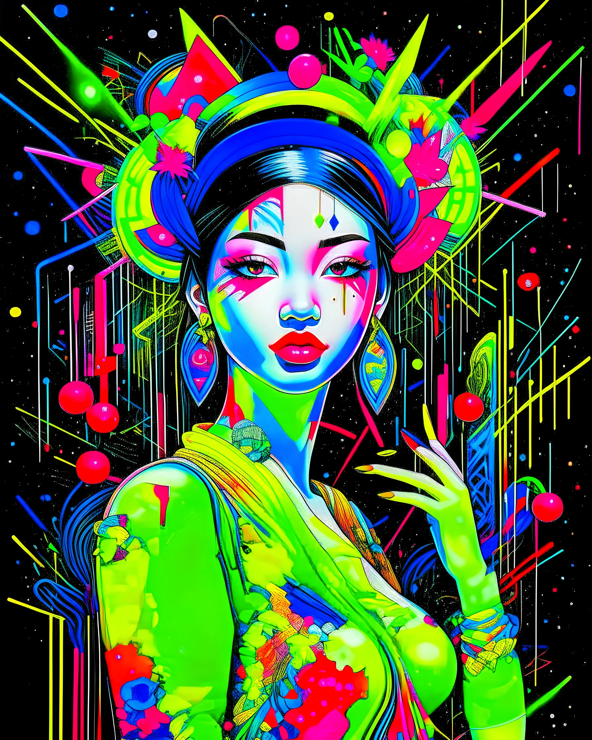 epic beautiful woman , Night vision, Thermography, Neon light effect, neon brush paint, by Tomokazu Matsuyama, 8k, uhd, True color Wassily Kandinsky Wilfredo Lam, 3D Assemblage art, pokemon wire Scratch art, , Assemblage art, Tenebroso, Wire sculpture, Charcoal sketch, Metal engravement artwork, hand scratching by Jasmine-becket Griffith