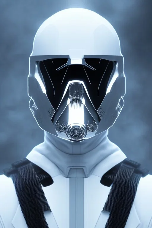 All Black Anakin Skywalker soldier, ghost, wearing high tech mask, white smoke, dark, rage, sorrow, high definition, ultra 8 k, volumetric lighting, blue fire, fog