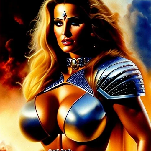 portrait oil on canvas,beautiful busty Female Warrior, minimal armor,comic book cover, mystical colors,insanely detailed,realistic,intrincate detail, 16k resolution, masterpiece,Simon Bisley,Frank Frazetta,Alex Horley,ARTHUR ADAMS