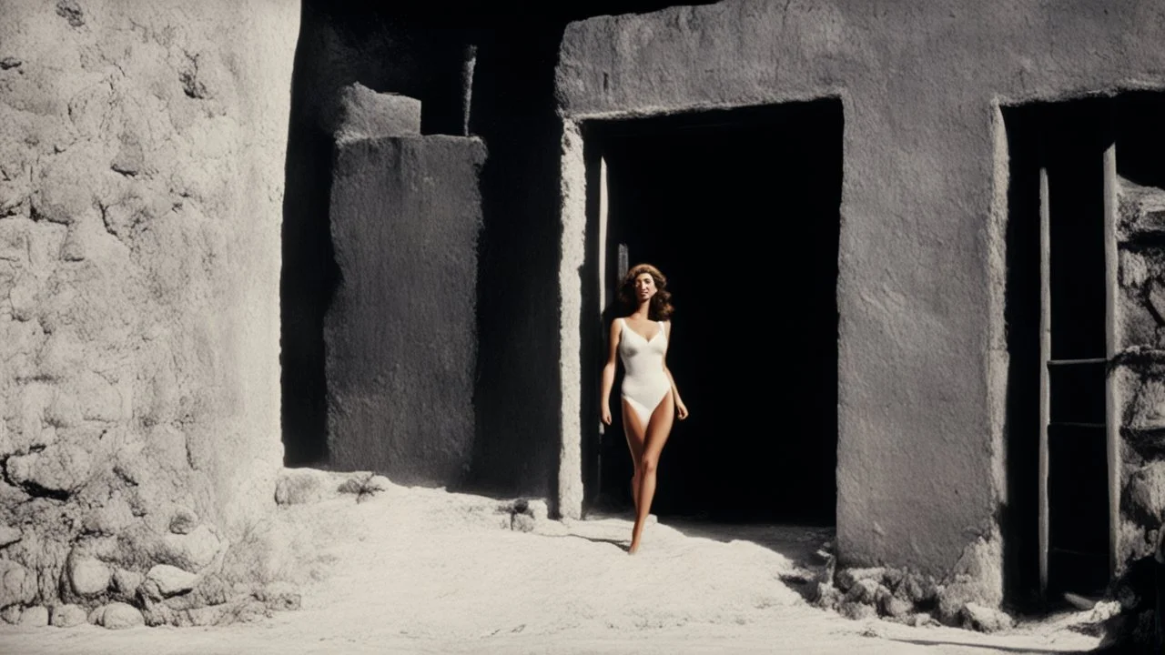 [colour helmut newton 1960’s stop-motion animation style the small Jesus house near Bethlehem] a 70s advertisement video TV featuring In the corner, a figure emerges from the shadows. It's Maria Magdalena in agent provocateur, her eyes gleaming with a mixture of allure and danger. She moves towards you with a grace that captivates your every sense, drawing you in like a moth to a flame as a claymation character toy from a claymation horror movie in burning rainbow land, from hell, creepy Videos