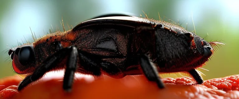 A national geographic award winning photograph of of a bat spider housefly station wagon hybrid in nature and on the hunt,skin color patterned like a poisinous incect or reptile, horrorcore, science gone crazy, in nature and on the hunt, 64k, reds, oranges, and yellows anatomically correct, 3d, organic surrealism, dystopian, photorealisitc, realtime, symmetrical, clean, 4 small compound eyes around two larger compound eyes, surr