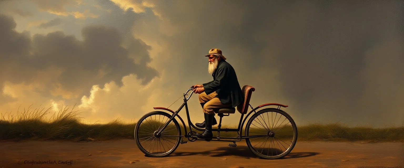 master oil painting by Rembrandt, trike man