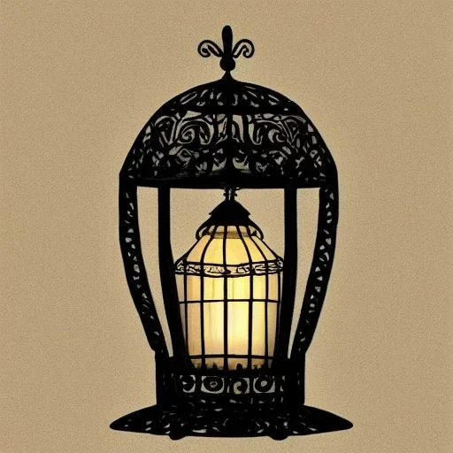 fireflies inside a wrought iron lantern, intricate, ornate, highly detailed digital painting, fine lineart, warm tones,