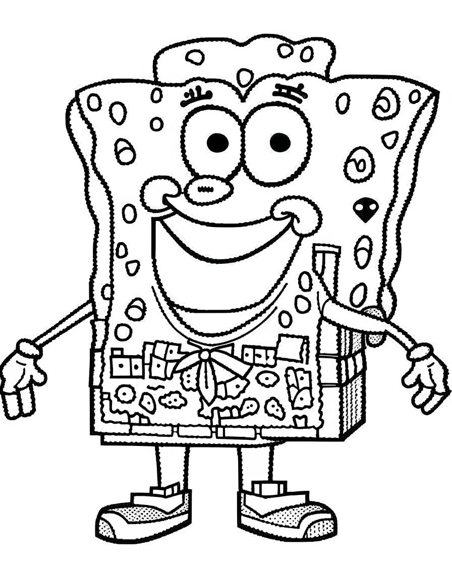 Generate a colouring pages of SpongeBob along with some pencil sketch marks with a white background