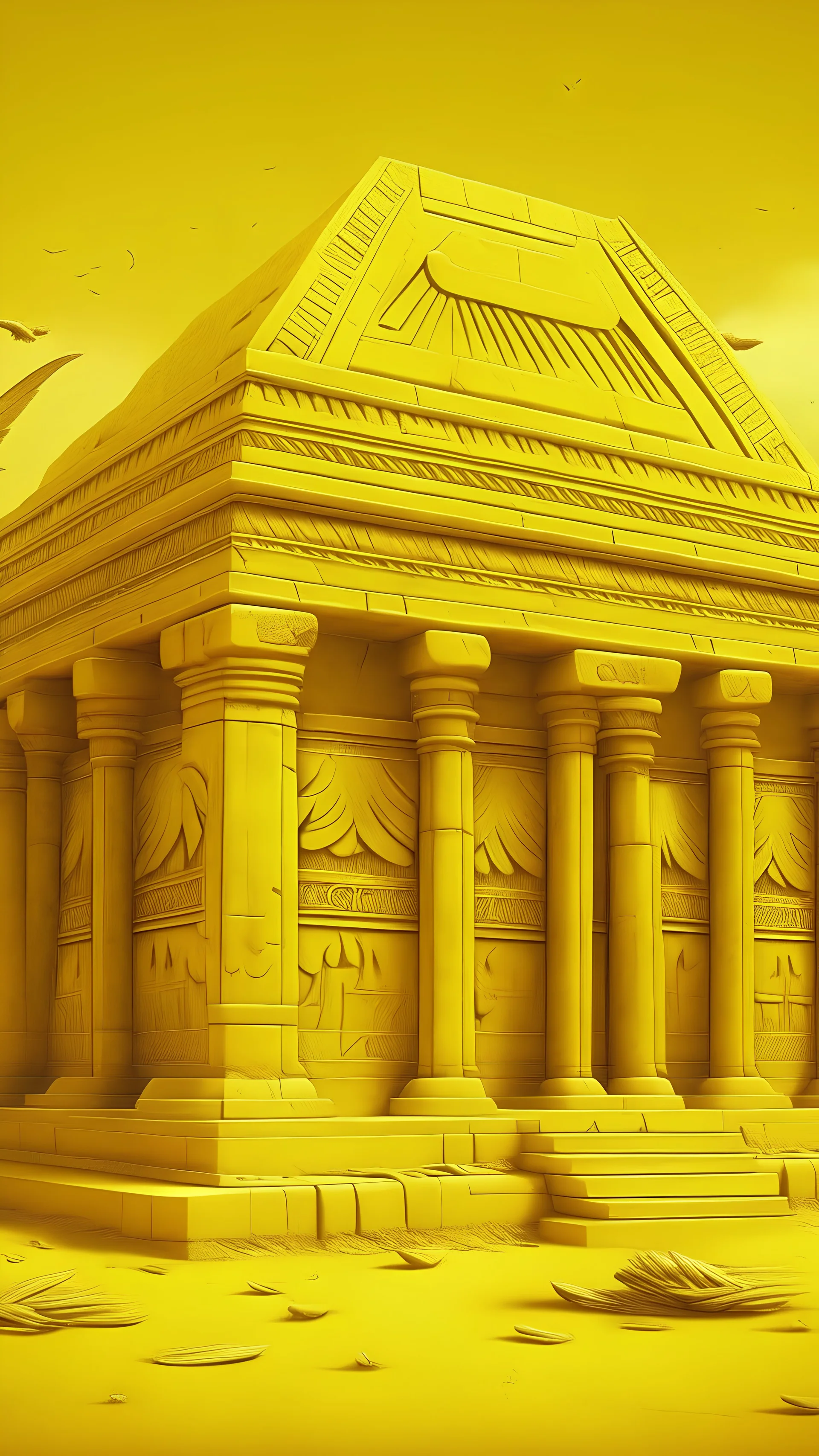 Yellow angelic ruins designed in ancient Egyptian hieroglyphics