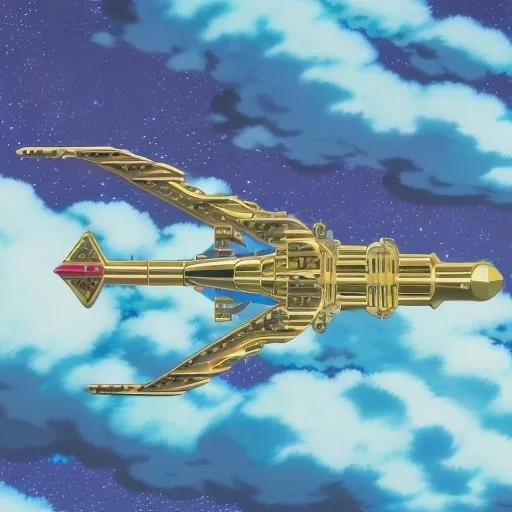 huge ornate spaceship made of brass flying through space