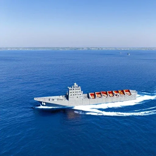 Ship in camouflage for blue and white