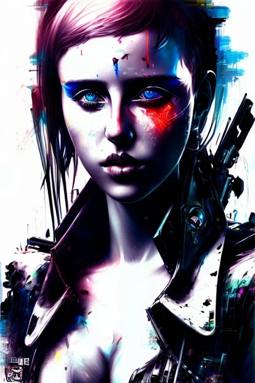 Danish singer MØ face,Abstract Yoji Shinkawa,cyberpunk, neon tones,