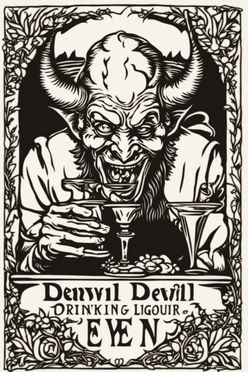 logo du diable buvant un verre d'alcool au jardin d'éden